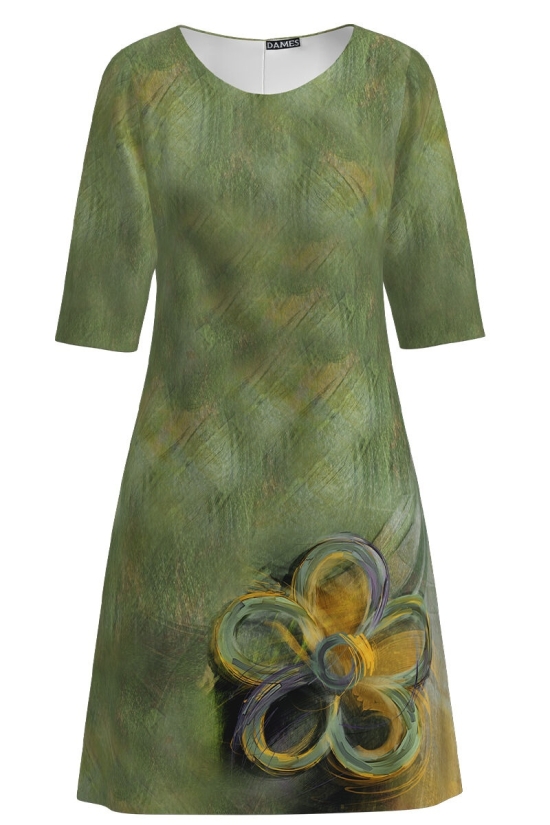 Rochie casual cu maneca imprimata digital model floral CMD1081