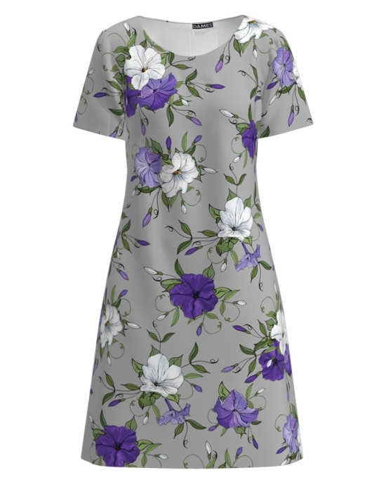 Rochie casual gri imprimata cu model floral Zorele CMD2605