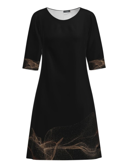 Rochie casual neagra imprimata cu model abstract CMD3957