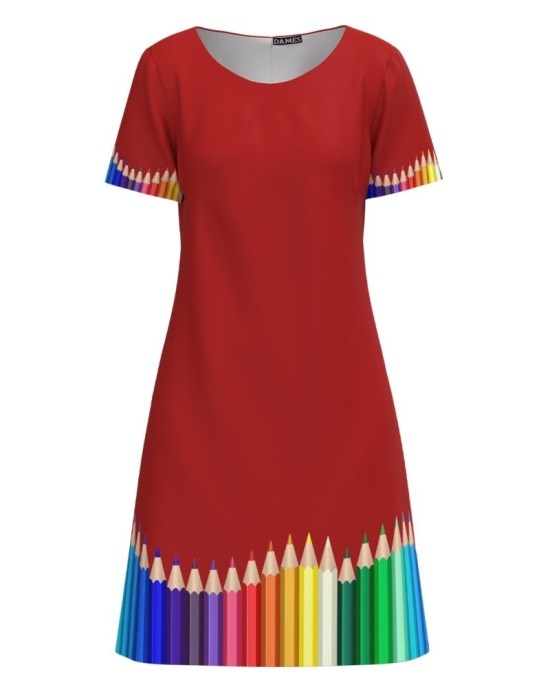Rochie casual rosie imprimata Creioane colorate CMD4628