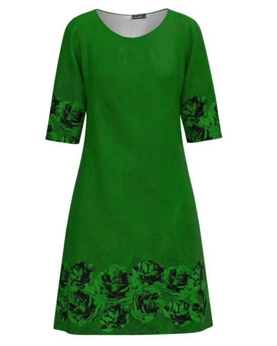 Rochie casual verde imprimata cu model Trandafiri CMD4063