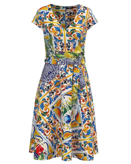Rochie de vara cu maneca scurta imprimata cu model floral multicolor CMD3099