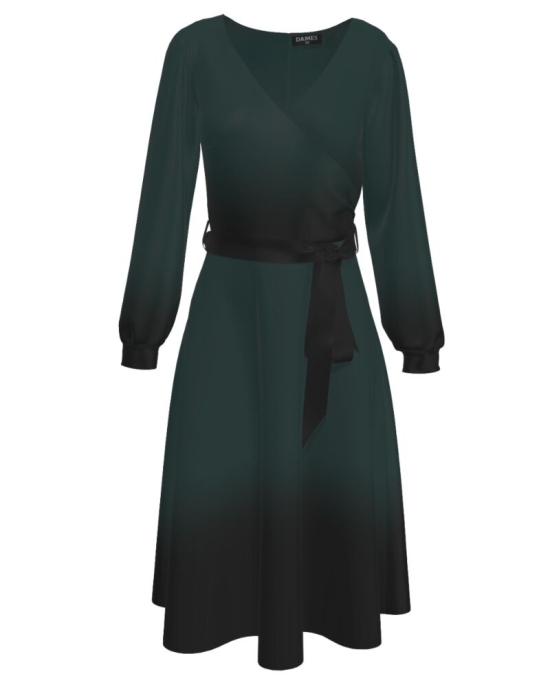 Rochie eleganta cu maneca lunga verde in degrade CMD1523