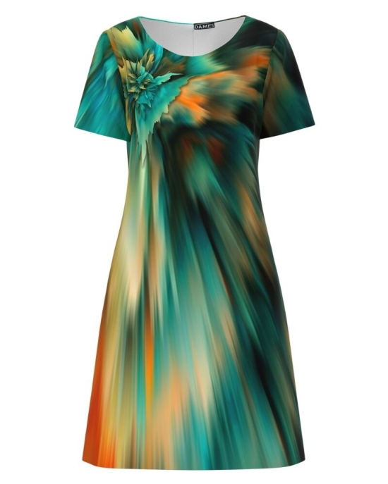 Rochie evazata imprimata digital cu model multicolor CMD2615