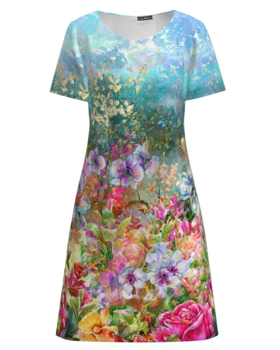Rochie multicolora evazata imprimata cu model Floral CMD2668