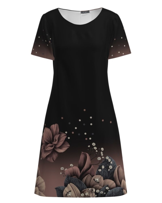 Rochie neagra evazata imprimata cu model Floral CMD2683