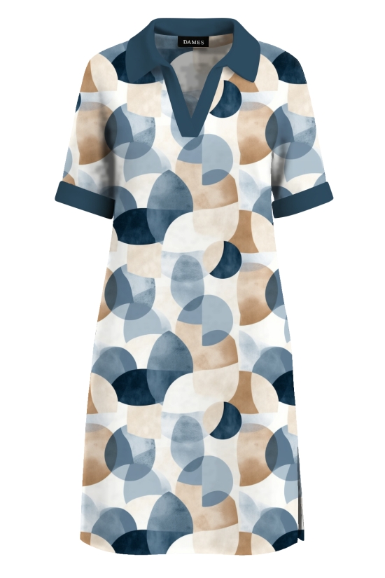 Rochie smart casual cu maneca scurta imprimata geometric