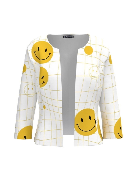 Sacou alb cambrat imprimat cu model Emoji CMD3164