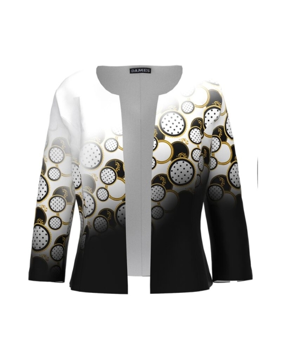 Sacou alb negru cambrat imprimat cu model geometric in contrast CMD2991