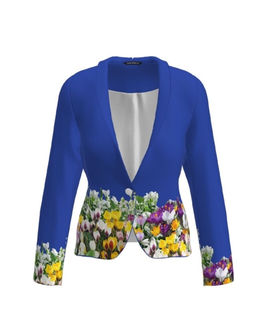 Sacou albastru cambrat imprimat cu model Branduse CMD2533