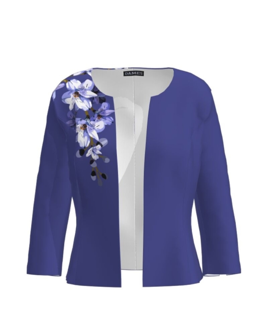 Sacou albastru cambrat imprimat cu model Floral CMD2657