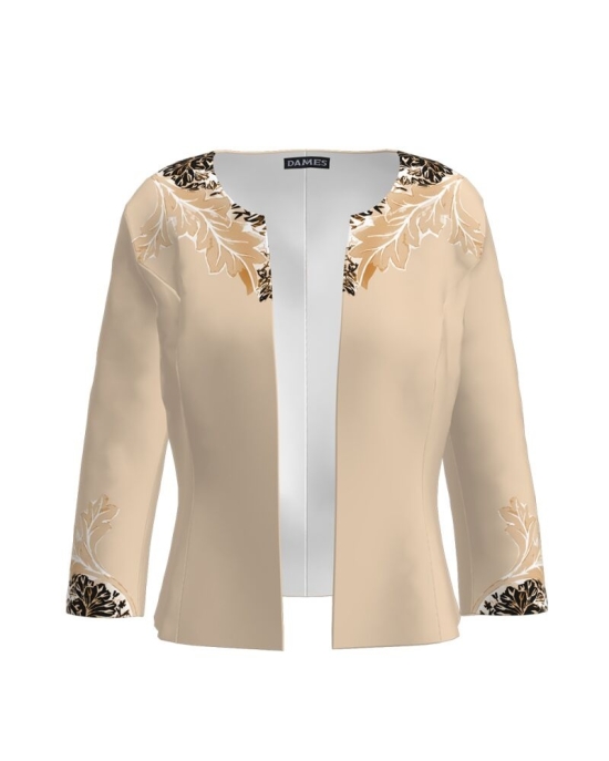Sacou bej cambrat imprimat cu model Frunze CMD1252