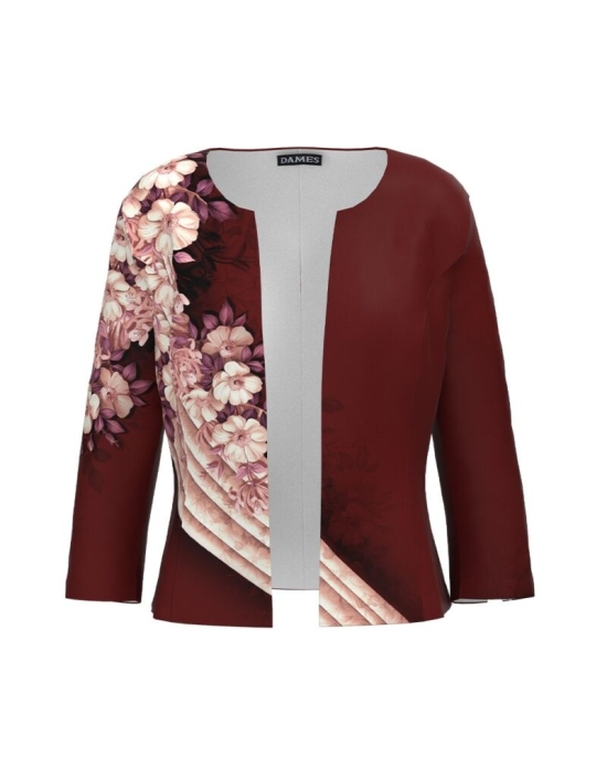 Sacou grena cambrat imprimat cu model floral CMD3707