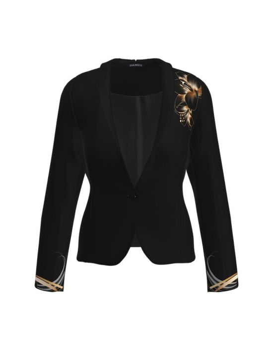 Sacou negru cambrat imprimat Crini CMD1337