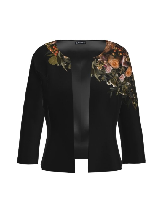 Sacou negru cambrat imprimat Trandafiri CMD1607