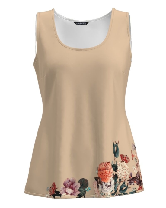Top casual bej imprimat cu model floral CMD1317