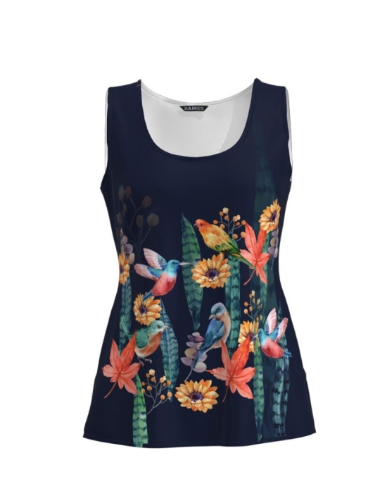 Top casual bleumarin imprimat cu model Colibri CMD770