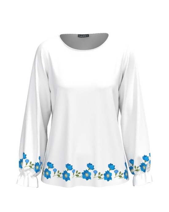 Bluza alba imprimata cu model floral Albastrele CMD2878