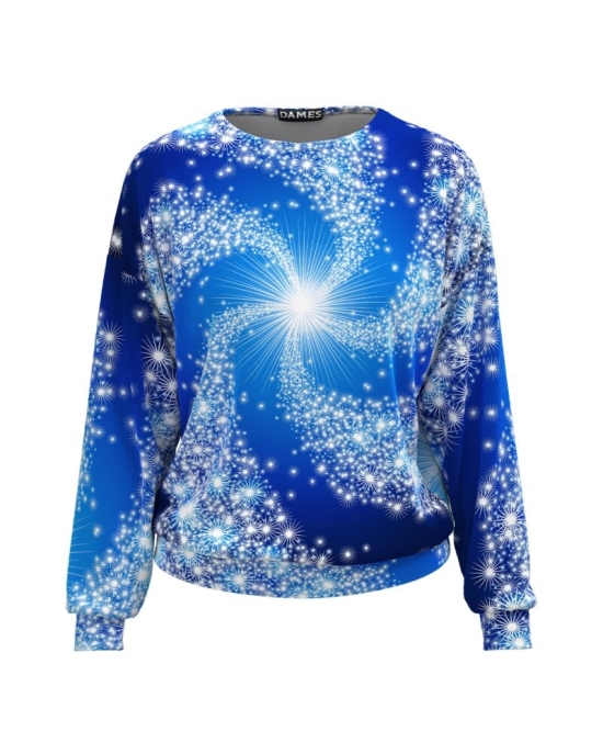 Bluza albastra tip hanorac din catifea cu imprimeu Sparkling CMD4953