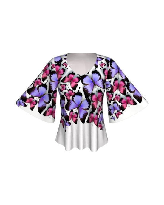 Bluză cu mâneci tip fluture imprimată digital Butterflies A845I24