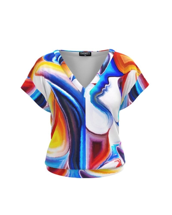 Bluza din catifea cu decolteu in V imprimata multicolor SS24
