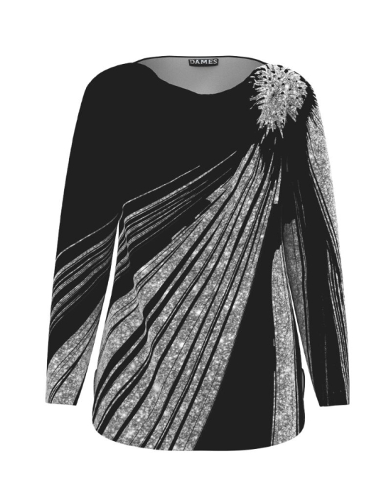 Bluza neagra din catifea cu imprimeu abstract CMD3719