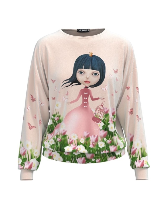 Bluza roz tip hanorac din catifea cu imprimeu Fetita CMD2493