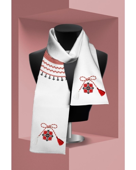 Esarfa alba subtire imprimata cu model Martisor CMD2071