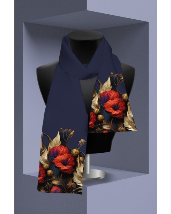 Esarfa bleumarin subtire imprimata cu model Floral CMD3351