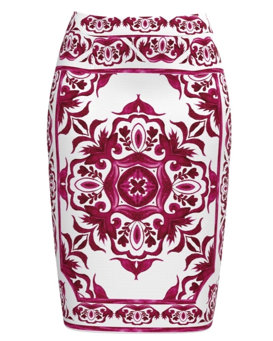 Fusta conica alba imprimata cu model Magenta CMD4400