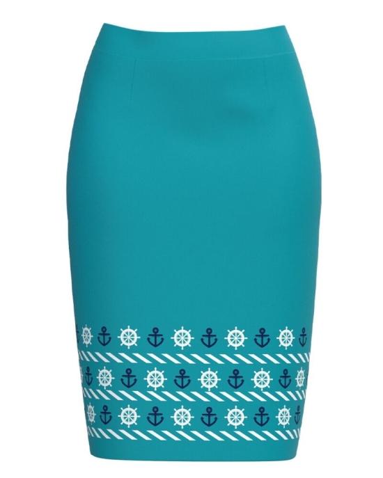 Fusta conica bleu imprimata cu model Ancore CMD2910