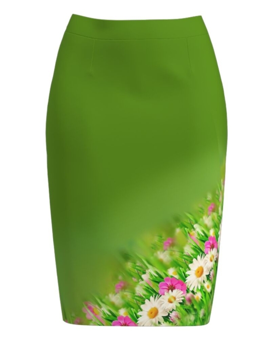 Fusta conica verde imprimata cu model floral CMD2787