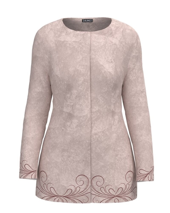 Jacheta de dama bej de lungime medie imprimata cu model Floral CMD4023