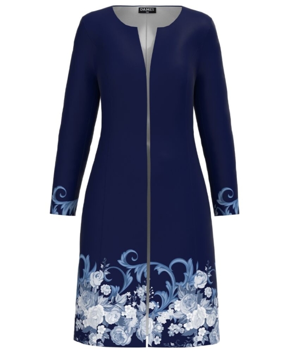 Jacheta de dama bleumarin lunga imprimata cu model floral CMD3012