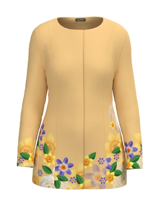 Jacheta de dama galbena de lungime medie imprimata cu model Floral CMD2309
