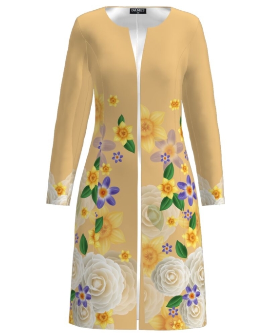 Jacheta de dama galbena lunga imprimata cu model floral CMD2473