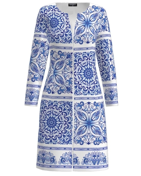 Jacheta de dama lunga imprimata cu model floral albastru CMD3971
