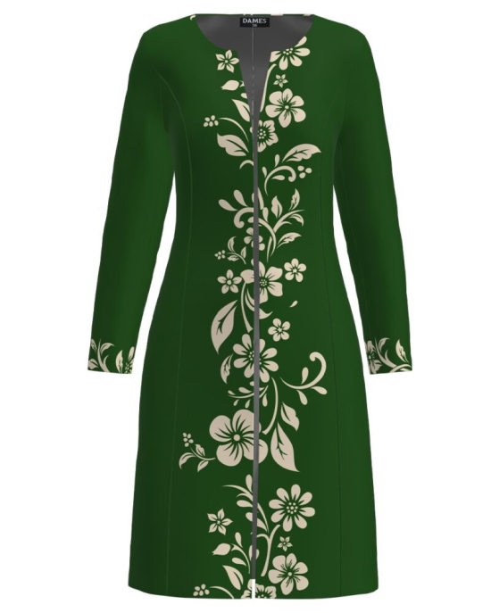 Jacheta de dama verde lunga imprimata cu model floral CMD2627