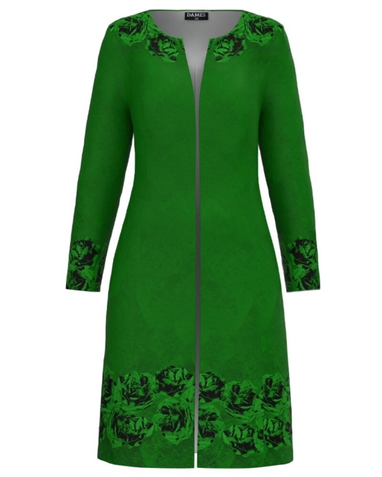 Pardesiu subtire verde imprimat cu model Trandafiri CMD4064