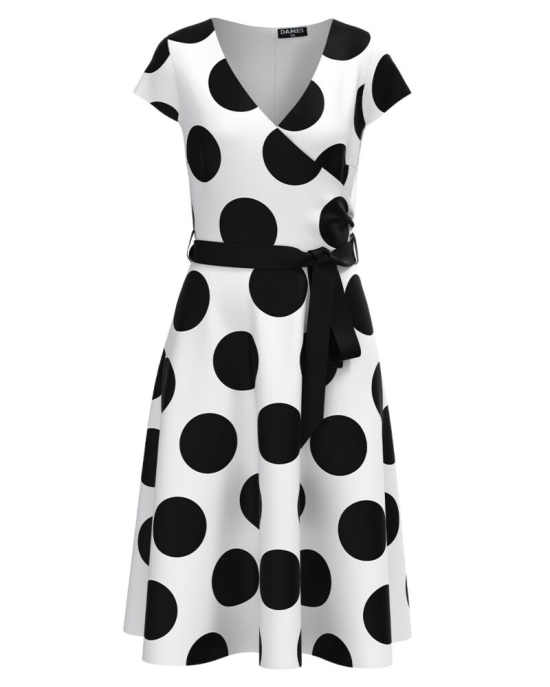 Rochie alba de vara cu maneca scurta imprimata cu model Buline CMD2832