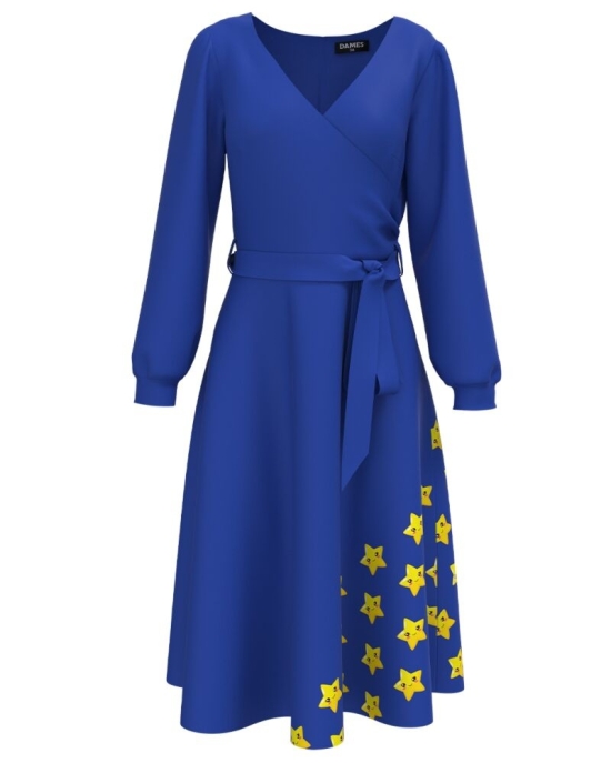 Rochie casual albastra imprimata cu model Stelute CMD3140