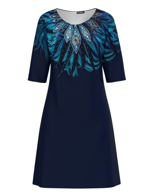 Rochie casual bleumarin imprimata cu model floral CMD3797