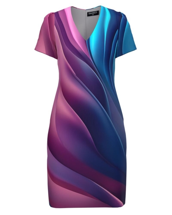 Rochie casual cu decolteu in V imprimata multicolor