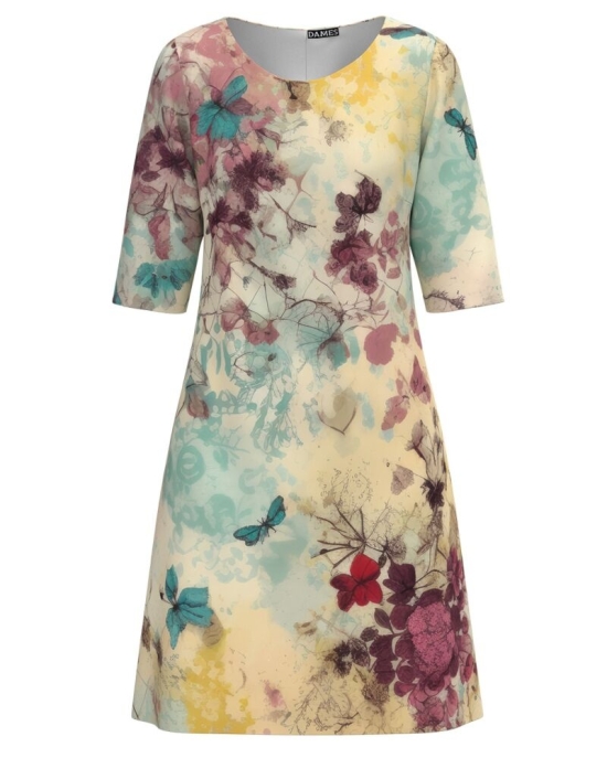 Rochie casual evazata imprimata cu model floral multicolor CMD4805