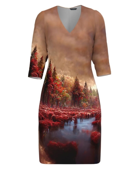 Rochie casual multicolora cu decolteu in V imprimata Autumn CMD4774