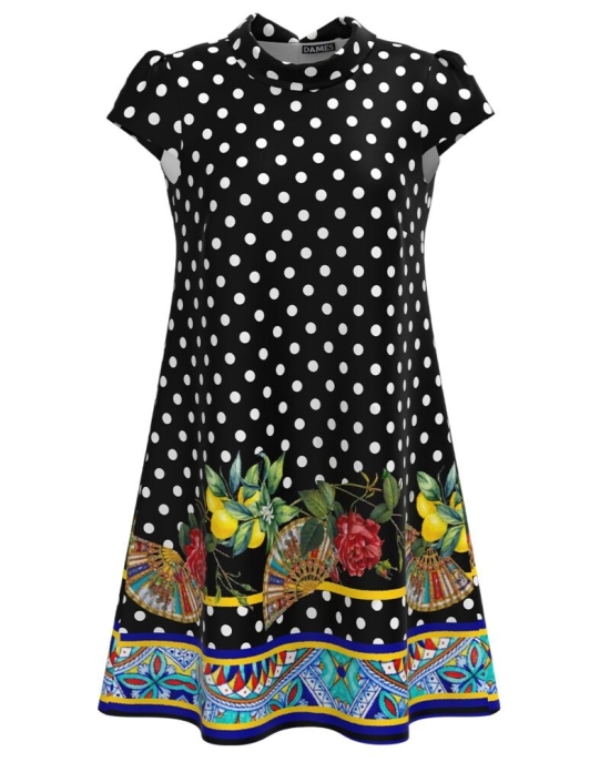 Rochie casual neagra imprimata cu model Buline CMD2921