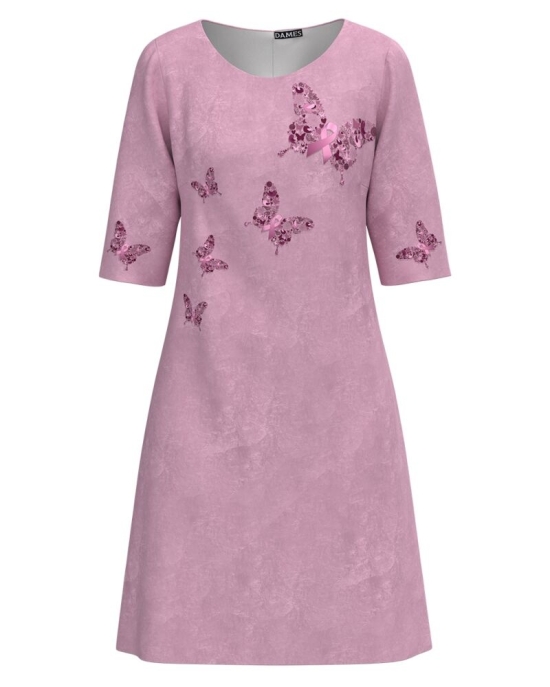 Rochie casual roz pudra imprimata Fluturi CMD1802