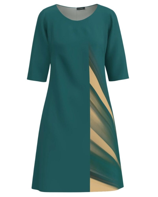 Rochie casual verde petrol imprimata cu model grafic CMD3435