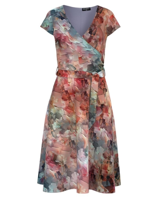 Rochie eleganta de vara cu maneca scurta imprimata multicolor SS24
