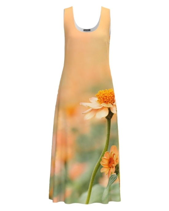 Rochie lunga casual de vara cu buzunare imprimata Crizanteme CMD4293